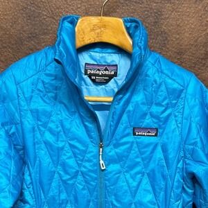 Patagonia Women's XS Teal Blue Diamond Quilted Full Zip Cinch Waist Elastic Cuff